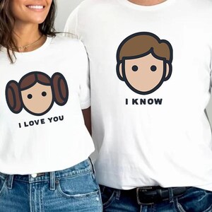 Camiseta de pareja de la Princesa Leia y Han Solo de Star Wars en colores cómodos, para fans de Star Wars, Galaxy&#39;s Edge Disneyland, para el Día de Star Wars.
