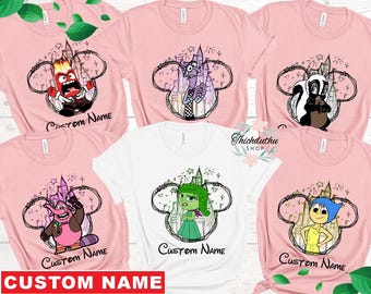 Custom Disney All Characters Comfort Colors Shirt, Inside Out Bambi Flower Personalized Family Matching Shirts, Disneyland Vacation Trip