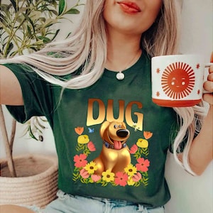 Disney Dog Pixar Up Movie Floral Dug Dog Portrait Shirt, Magic Kingdom Disneyland Family Vacation Shirt, Birthday Gift Adult Kid Toddler Tee
