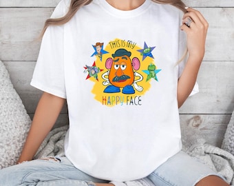 Disney Pixar Toy Story Mr Patate Head, T-shirt C'est mon visage heureux, T-shirt voyage au Royaume magique, cadeau d'anniversaire de famille T-shirt adulte enfant tout-petit