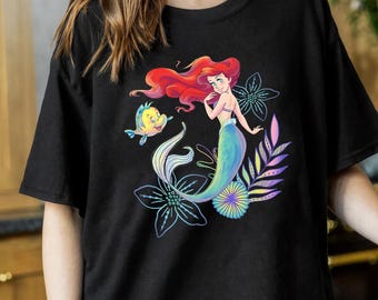 Disney die kleine Meerjungfrau Prinzessin Ariel und Flunder Comfort Farben Shirt, Magic Kingdom Disneyland RDW Epcot Freizeitpark passendes T-Shirt