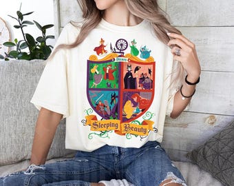 Disney Sleeping Beauty Group Characters Graphic Comfort Colors Shirt, Disney Princess Aurora Briar Rose Tee, Fairy Godmothers Evil Fairy Tee