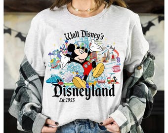 Camiseta retro de Mickey Mouse de Disneyland con colores cómodos, camiseta vintage de Mickey y sus amigos de Disneyland (1955), viaje a Magic Kingdom (WDW)