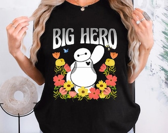 Disney Big Hero 6 Baymax Floral Comfort Colors T-Shirt, Cute Robot Tee, Magic Kingdom Disneyland Trip Shirt, Birthday Gift Tee