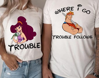 Comfort Colors Hercules Couple Shirts, Disney Hercules And Megara Couple Matching Tee, Where I Go Trouble Follows Shirt, Disneyland Trip Tee