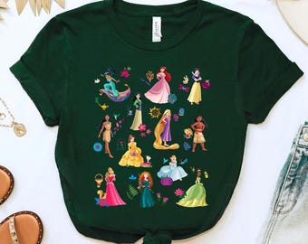 Camiseta de princesas Disney con colores cómodos: Jazmín, Aurora, Blancanieves, Ariel, Cenicienta, Rapunzel, Moana, Pocahontas, Mulán, Mérida, Tiana, camiseta mágica.