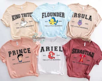 Disney Little Mermaid Full Characters Group Matching Comfort Colors Shirt, Ariel Ursula Flounder Tee, WDW Disneyland Matching Family Shirt,