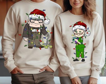 Disney Pixar Up Movie Carl And Ellie Couple Christmas Comfort Colors Shirts, Very Merry Xmas Party, Disneyland Couple Matching Tee