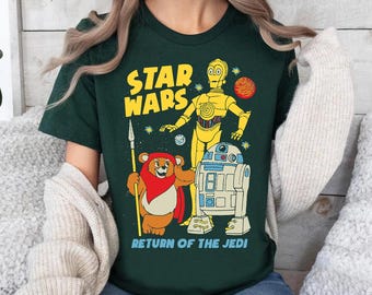 Star Wars Return Of The Jedi Comfort Colors Shirt, Star Wars Graphic Shirt, R2-D2 C-3P0 Ewok Galaxy's Edge Disneyland Vacation Trip Tee