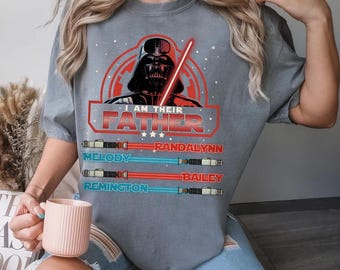 Gepersonaliseerde Star Wars Darth Vader I am Their Father lichtzwaard T-shirt comfortabele kleuren, Vaderdagcadeau, bijpassende familieshirt Disneyland