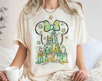 Disney Schloss Minnie Comfort Farben T-Shirt, Disney Aquarell Schloss Shirt, Disney Schloss Doodle Shirt, Disney Schloss Minnie Kopf Shirt