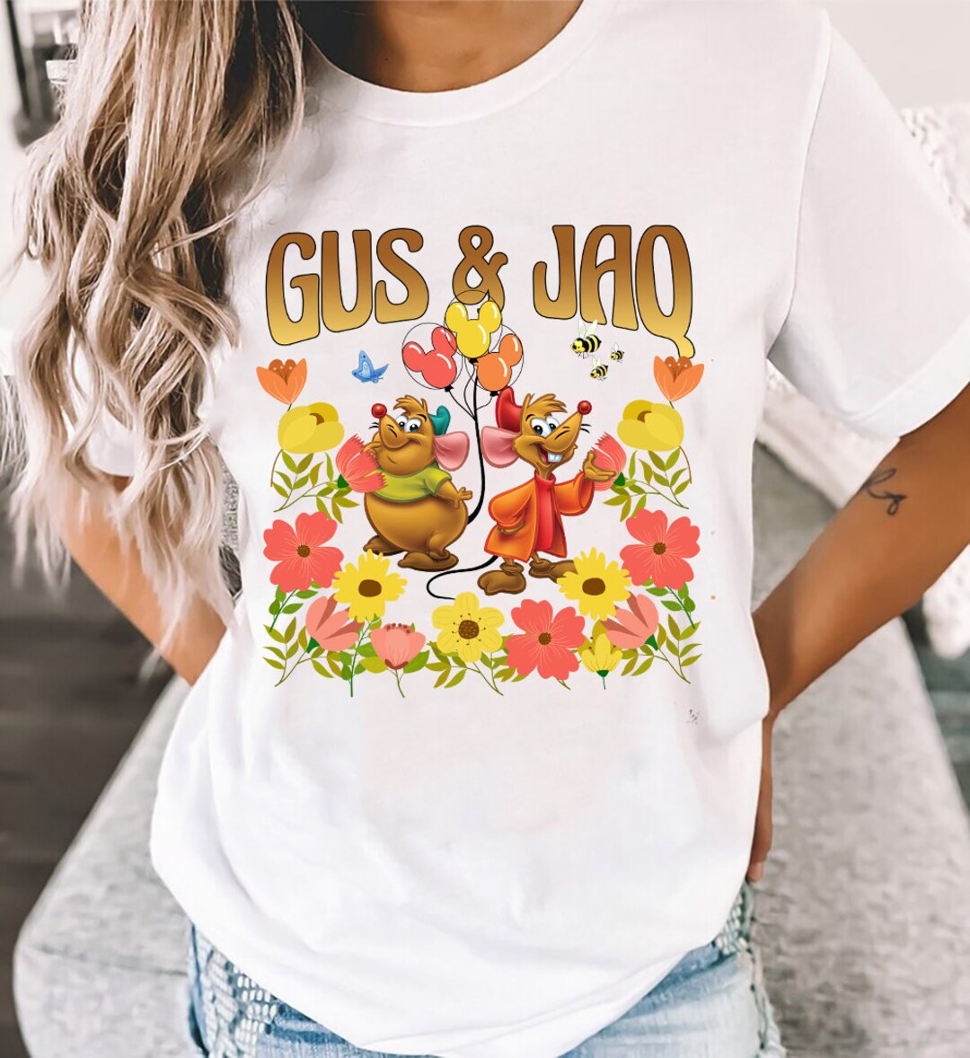 Comfort Colors Disney Cinderella Jaq and Gus Floral Shirt, Jaq and Gus ...