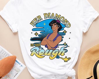 Camiseta de pareja de Disney Aladdin y Jasmine en colores cómodos, Su diamante en bruto, Camiseta familiar a juego de Magic Kingdom Disneyland