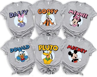 Custom Vintage Disney Mickey And Friends Comfort Colors T-Shirt, Mickey Minnie Donald Daisy Goofy Pluto, WDW Disneyland Family Matching Tee