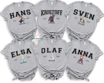T-shirt Disney Frozen Movie karakter comfortkleuren, T-shirt Elsa Anna Olaf Sven, T-shirt Disney Princess, Matching Shirt Disneyland Magic Kingdom