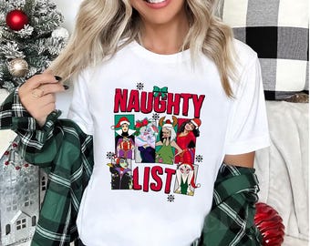 Disney Naughty List of Villains Comfort Colors Christmas Shirt, Evil Queen, Maleficent, Ursula, Disney Family Shirts, Mickey Very Merry Xmas