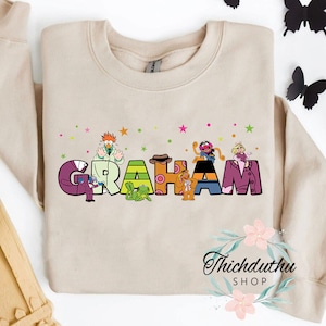 Nombre personalizado Kids Muppets Show camiseta, camiseta personalizada de Disney Kermit Gonzo Animal Beaker Matching, regalo familiar de vacaciones de Disneyland