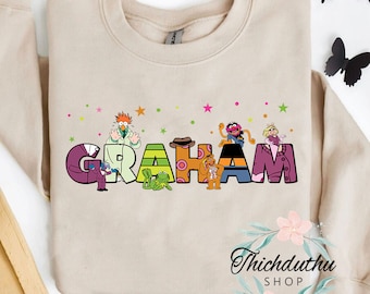 Custom Name Kids Muppets Show T-shirt, Personalized Disney Kermit Gonzo Animal Beaker Matching Tee, Disneyland Vacation Holiday Family Gift