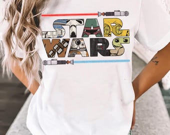 retro Star Wars Logo & Lightsabers Comfort Colors T-Shirt, Star Wars Fans Gift Shirt, Galaxy's Edge Disneyland Family Matching Tee