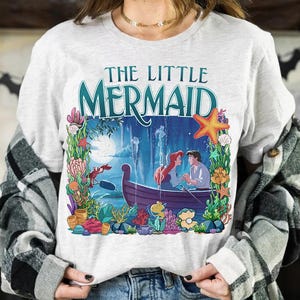 Retro Disney The Little Mermaid Princess Ariel and Eric Fairy Tale Comfort Colors T-Shirt, Magic Kingdom Disneyland Family Matching Shirt