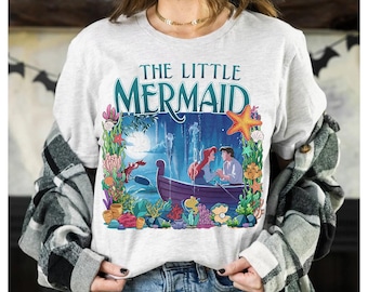 Retro Disney The Little Mermaid Princess Ariel and Eric Fairy Tale Comfort Colors T-Shirt, Magic Kingdom Disneyland Family Matching Shirt
