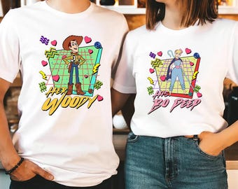 Comfort Colors Disney Pixar Toy Story Her Woody His Bo Peep Couple Shirts, Toy Story Cowboy Cowgirl Disneyland Trip Couple Matching Tee