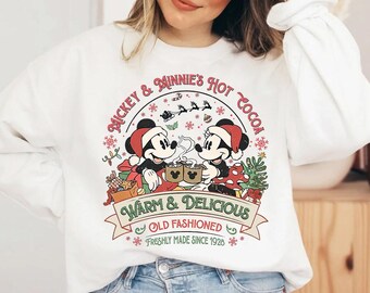 Koszulka świąteczna Disney Mickey & Minnie Hot Cocoa, bluza Mickey's Very Merry Xmas Party 2025, pasujące koszulki świąteczne dla całej rodziny
