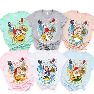 Custom Disney Snow White and the Seven Dwarfs Characters Christmas Comfort Colors Shirt, Mickey&#39;s Very Merry Xmas, Disneyland Matching Tee