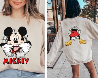 Portrait de Mickey drôle recto-verso Chemise couleurs confort Mickey et ses amis, vacances en famille Disneyland, cadeau d'anniversaire t-shirt enfant adulte enfant
