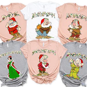 Snow White And The Seven Dwarfs Characters Christmas Light Comfort Colors Shirt, Disney Princess Xmas Tee, Magic Kingdom Disneyland Trip Tee