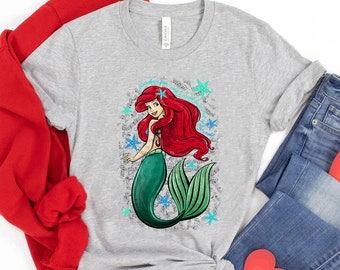 Maglietta con note musicali della canzone di Ariel della Sirenetta, maglietta delle Principesse Disney, regalo di compleanno per adulti e bambini piccoli