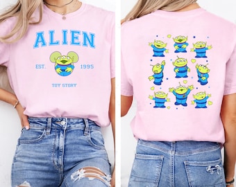 Maglietta bifacciale Toy Story Aliens Comfort Colors, vacanza in famiglia a Disneyland, regalo di compleanno per adulti e bambini.