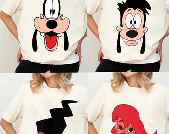 May include: Four white t-shirts with different cartoon character designs. The designs feature Goofy in various poses and expressions.