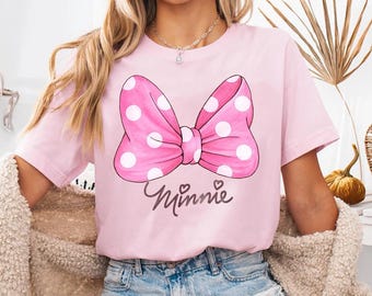 Disney Minnie Mouse Cute Polka Dot Hair Bow Comfort Colors T-Shirt, Minnie Mouse Fans Gift Tee, Magic Kingdom Disneyland Family Matching Tee