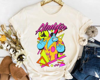 Disney Aladdin Genie 90s Style Portrait Comfort Colors T-Shirt, Magic Kingdom Disneyland Family Matching Shirt, Genie In A Bottle Tee