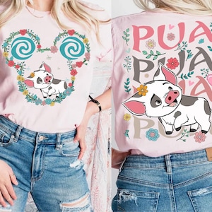 Two Sided Disney Pixar Moana Pua Pig Floral Comfort Colors Shirt, Moana 2 Shirt, Magic Kingdom Disneyland Matching Tee