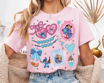 Personlig Disney Lilo och Stitch födelsedags-t-shirt med komfortfärger, personlig Disney-födelsedagströja, Magic Kingdom Disneyland-resa