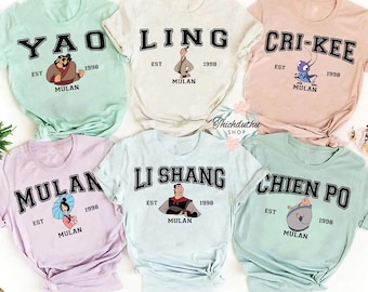 Camiseta personalizada de Disney Mulan con colores cómodos, camiseta de Mulan Li-Shang Mushu Crikee, camiseta a juego de Magic Kingdom Disneyland, regalo de cumpleaños