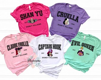 Camiseta de colores cómodos a juego de los villanos de Disney, camiseta de Cruella, Úrsula, Reina Malvada, Capitán Garfio, camiseta de viaje a Magic Kingdom Disneyland