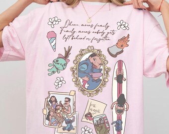 Disney Lilo And Stitch Movie 2025 Ohana Means Family Comfort Colors T-Shirt, Epcot Them Park, Magic Kingdom Disneyland Family Matching Tee