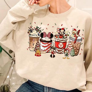 Disney Mickey & Friends Christmas Drinks Comfort Colors Shirt, Disney Coffee Christmas Cup Shirt, Mickey Very Merry Xmas Disneyland Trip Tee
