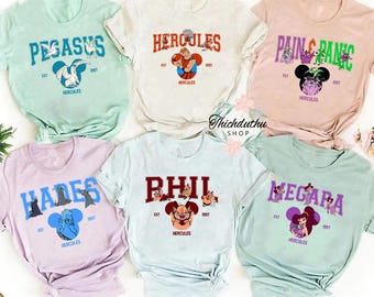 Anpassad Disney Hercules-karaktärer T-shirt med komfortfärger, Hercules Megara Hades Smärta & Panik T-shirt, Magic Kingdom Disneyland matchande t-shirt