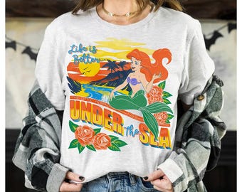 Disney Little Mermaid Princess Ariel Tropical Vintage Graphic Comfort Colors T-Shirt, Life Is Better Under The Sea, Disneyland Trip Shirt