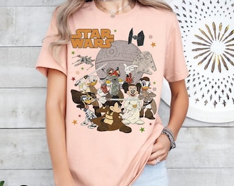 Star Wars Mickey & Friends Crossover Comfort Farben T-Shirt, Mickey Star Wars Fans Geschenk Tee, Galaxy's Edge Disneyland Familie passendes Shirt