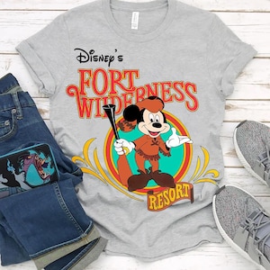 Camiseta retro de colores cómodos del campamento Disney Mickey Fort Wilderness Resort, camiseta a juego para acampar en familia en Disneyland, camiseta de campamento de Mickey Mouse