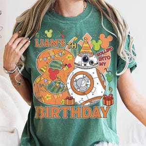 Personalized Star Wars BB-8 Rolling Into My Birthday Comfort Colors T-Shirt, Star Wars Fans Shirt, Galaxy&#39;s Edge Disneyland Matching Tee