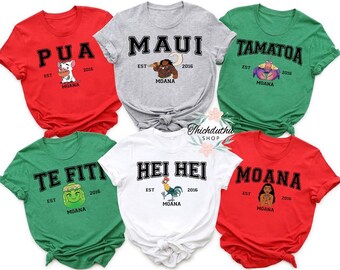 Camiseta personalizada de Disney Pixar Moana con todos los personajes, colores cómodos, camiseta Maui Hei Hei Pua Tamatoa, camiseta familiar a juego de WDW Disneyland