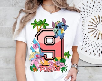 Personalized Lilo & Stitch Movie 2025 Birthday Floral Comfort Colors T-Shirt, Disney Stitch Angel Birthday Shirt, Birthday Girl Shirt