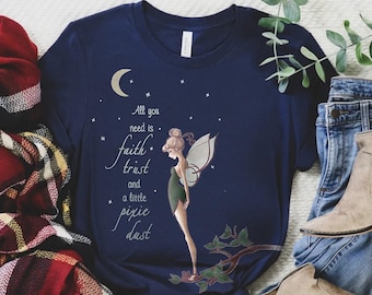 Disney Peter Pan Tinker Bell Twinkle Little Stars Comfort Colors T-Shirt, Faith Trust And Pixie Dust Tee, Magic Kingdom Disneyland Trip Tee
