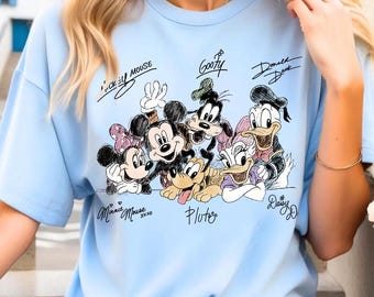 Disney Mickey And Friends Signature Comfort Colors T-Shirt, Mickey Minnie Donald Daisy Goofy Pluto, Magic Kingdom Disneyland Matching Shirt